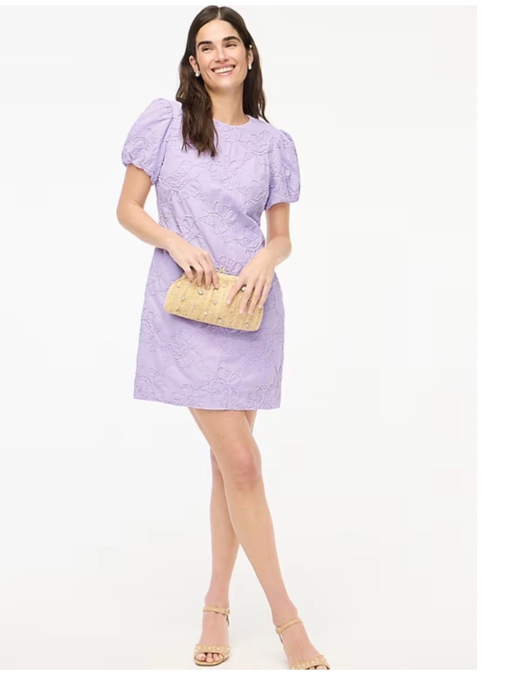 NWT J.Crew Eyelet Size 4 Puff-sleeve Cotton Mini Dress In Lilac Coquette